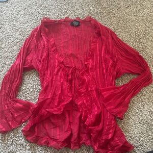 Red sheer tie up blouse